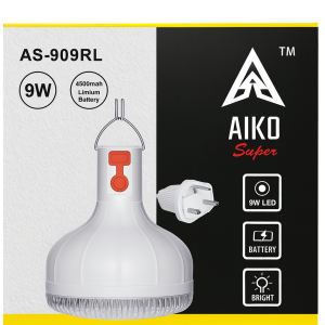 AIKO Super AS-909RL – 9W Rechargeable LED Lamp (4500mAh Battery)