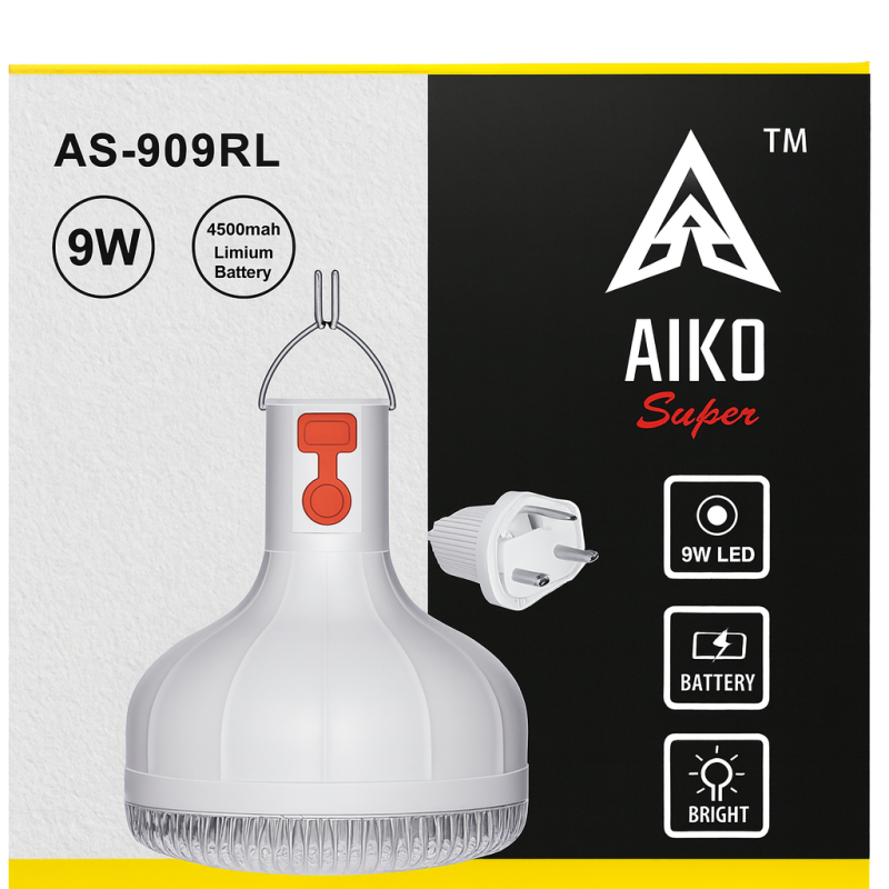 AIKO Super AS-909RL – 9W Rechargeable LED Lamp (4500mAh Battery)