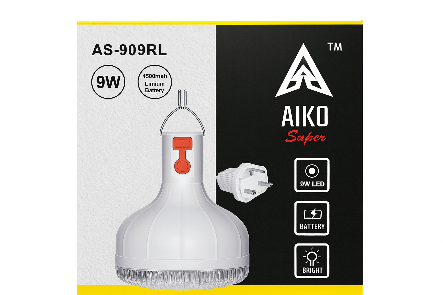 AIKO Super AS-909RL – 9W Rechargeable LED Lamp (4500mAh Battery)